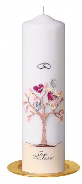 Hochzeitskerze - Lebensbaum, Tauben und Herzen