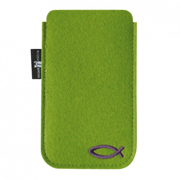 Handy-Tasche grün mit Fisch-Motiv