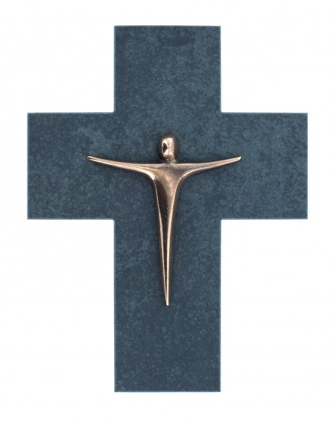 Kreuz aus Schiefer mit Bronze-Corpus