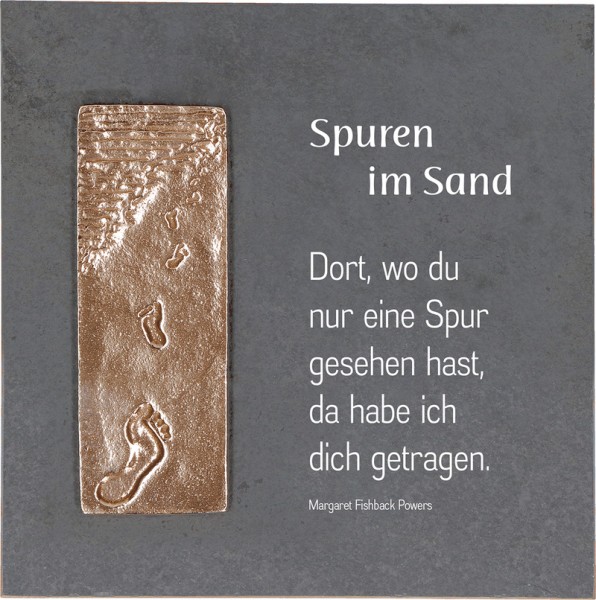 Schieferrelief - Spuren im Sand mit Plakette aus Bronze