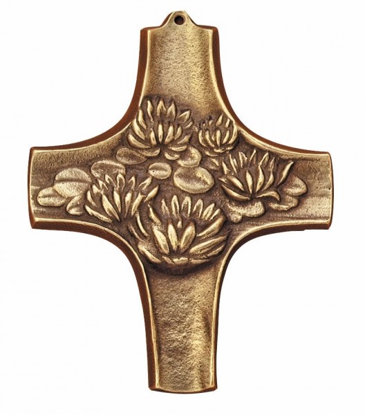 Bronzewandkreuz mit Motiv Seerose