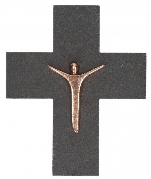 Schieferkreuz mit Korpus aus Bronze
