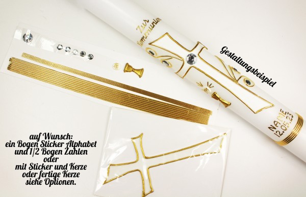 Bastelset - weiß gold Wachse | Sticker | Kerze 400/40 mm