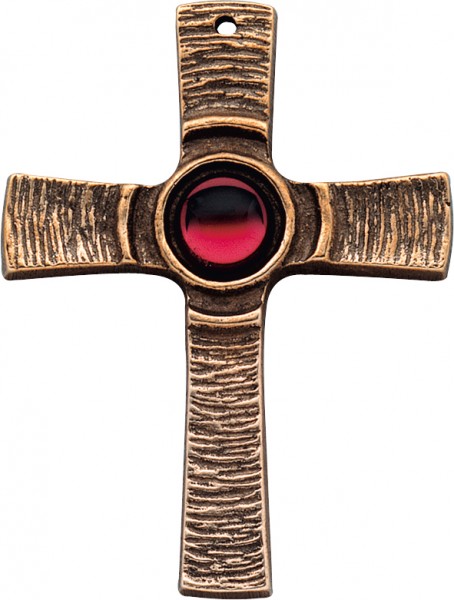 Bronzekreuz mit rotem Stein