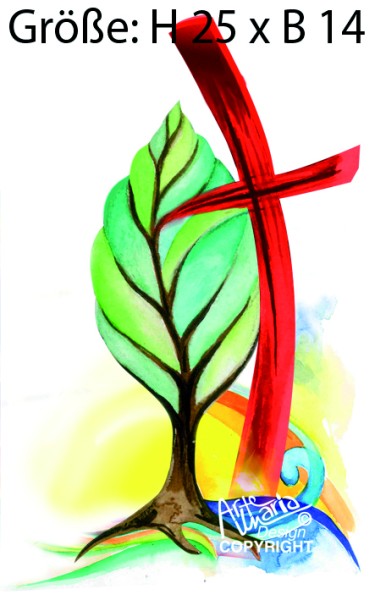 Wachsbild Kreuz und Baum