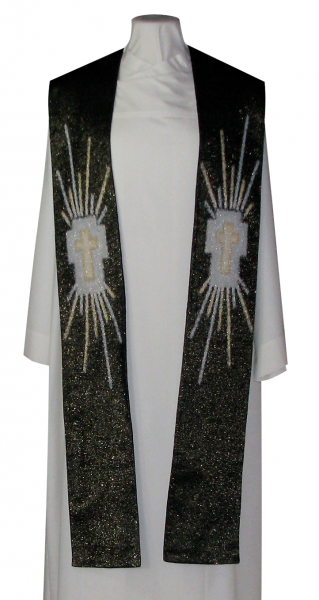 Priesterstola schwarz, mit eingewebtem Design